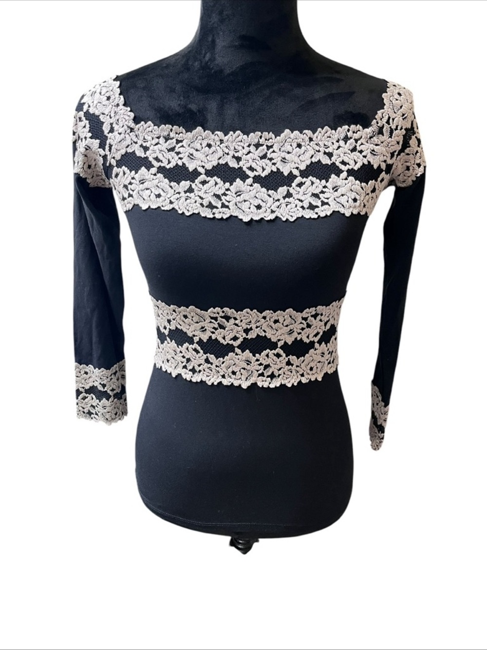 INTIMISSIMI S DARK BROWN LONG SLEEVE LACE TOP
